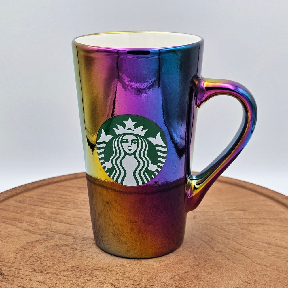 Starbucks 2022 Iridescent Rainbow Oil Slick Electroplated Ceramic Mug 16oz
